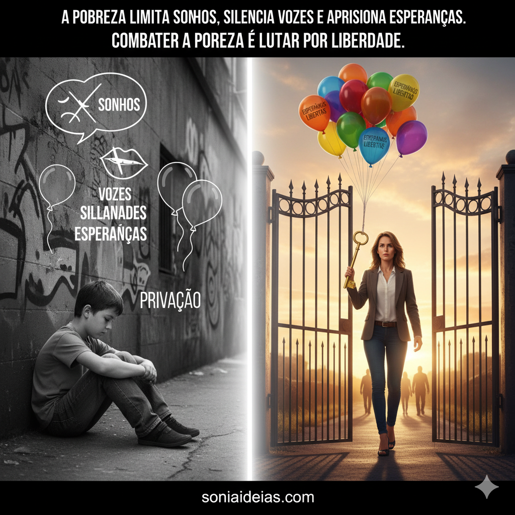 A pobreza limita sonhos, silencia vozes e aprisiona esperanças. Combater a pobreza é lutar por liberdade.