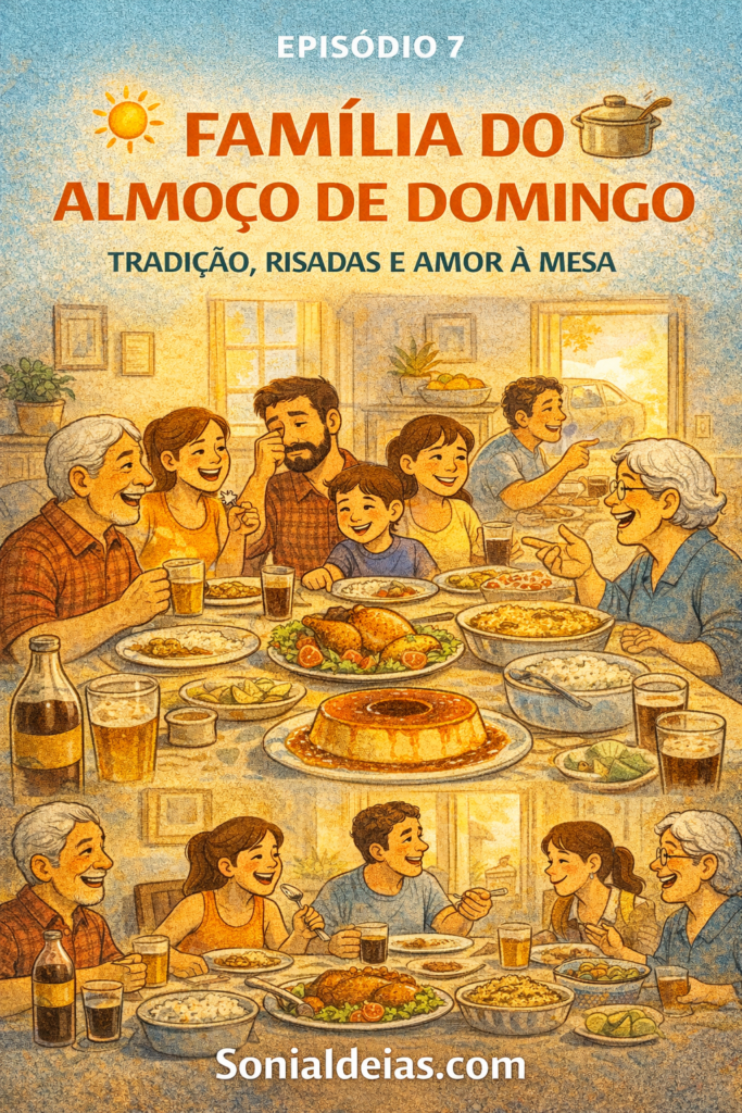 Um retrato carinhoso da família do almoço de domingo: comida farta, conversas animadas e laços que se fortalecem à mesa.