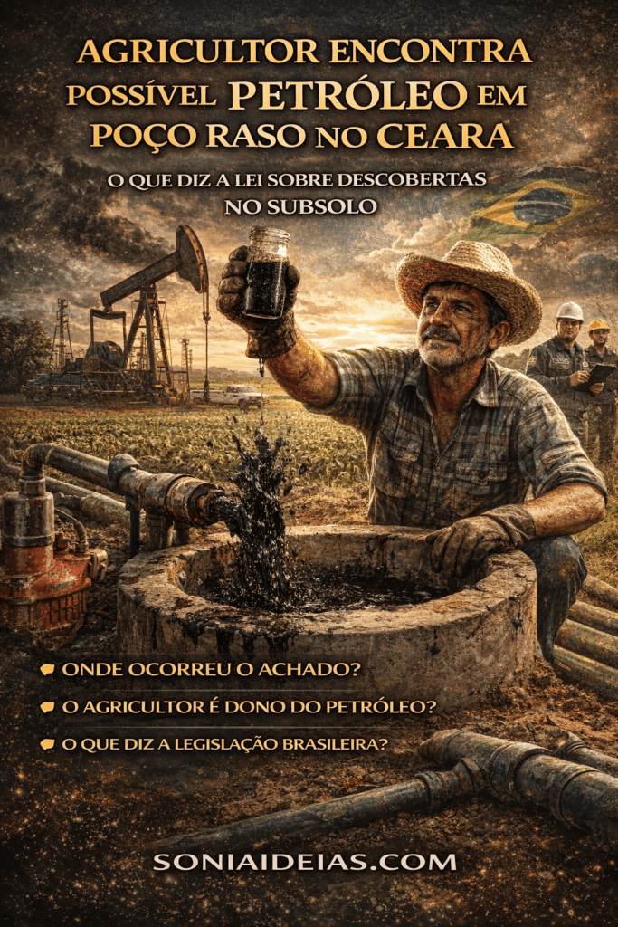 Descoberta curiosa: agricultor encontra possível petróleo encontrado no Ceará. Entenda quem tem direito à riqueza do subsolo.