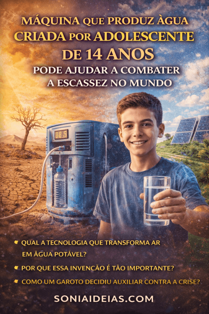 Máquina que produz água criada por adolescente de 14 anos surge como solução contra a escassez e a desertificação.