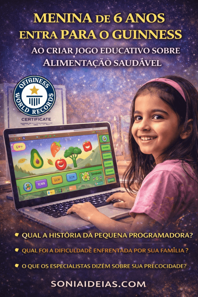 Menina de 6 anos entra para o Guinness ao criar jogo educativo sobre alimentação saudável. Conheça a história de Simar Khurana, seus desafios, o apoio da família e o que dizem especialistas sobre sua precocidade na programação.