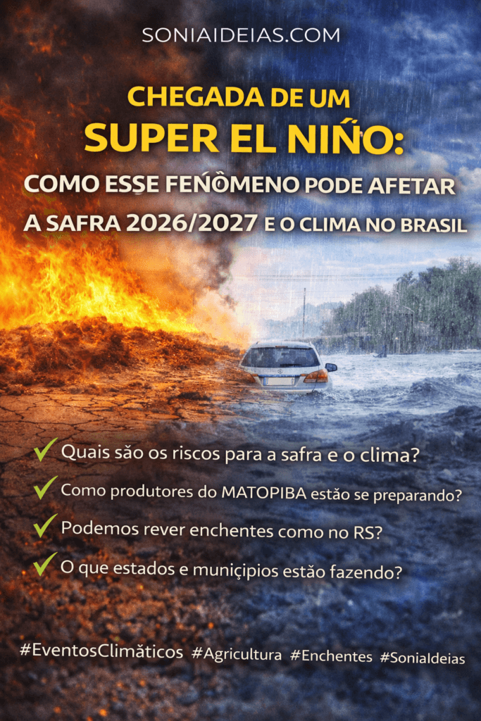 Chegada de um Super El Niño pode afetar a safra 2026/2027 e aumentar riscos de enchentes e secas no Brasil. Entenda impactos, riscos