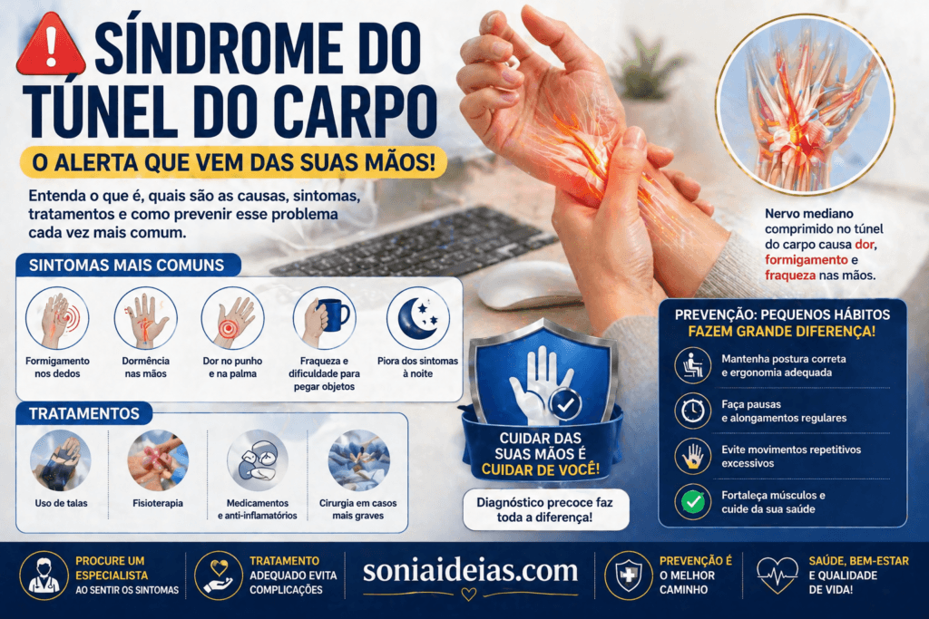 Saiba o que é a síndrome do túnel do carpo, quais são os sintomas, causas, diagnóstico e como prevenir esse problema cada vez mais comum.