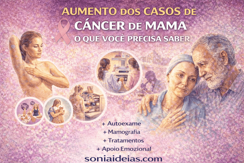 Entenda o aumento dos casos de câncer de mama no Brasil, como fazer o autoexame, fatores de risco e quando buscar ajuda médica.