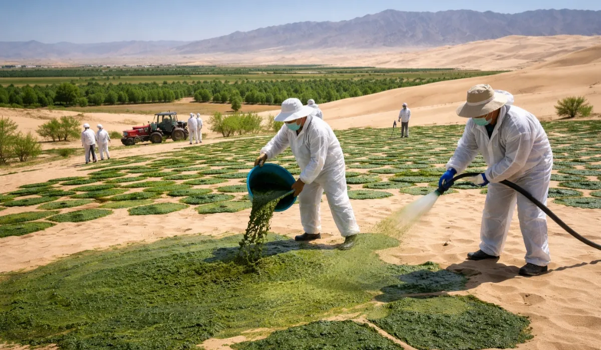 China usa cianobactérias para transformar deserto em solo fértil em apenas um ano. Entenda como funciona a tecnologia e os impactos para o agronegócio.