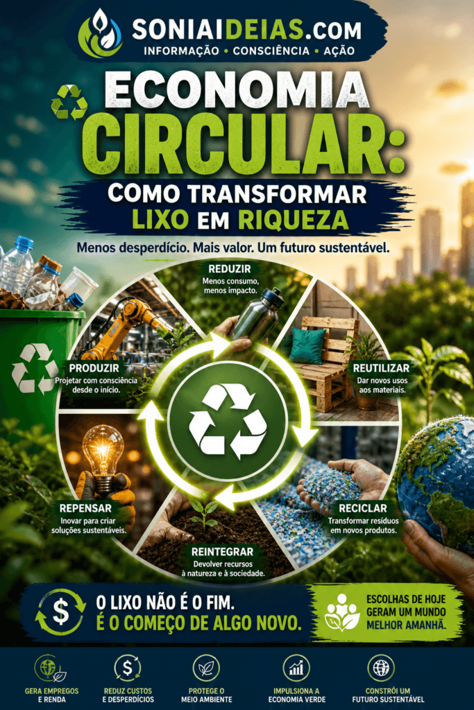 A Economia circular transforma lixo em riqueza e reduz impactos ambientais. Entenda como esse modelo sustentável pode gerar empregos