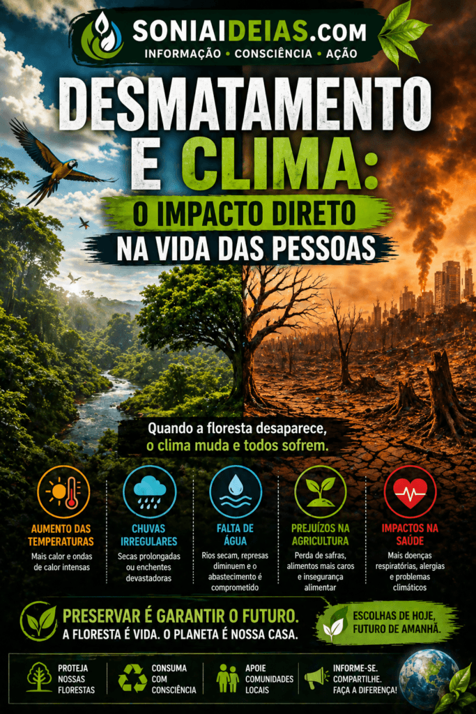 Desmatamento e clima estão diretamente ligados. Entenda como a perda de florestas afeta chuvas, temperatura e a vida das pessoas.