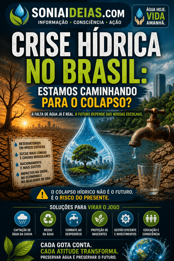 Crise hídrica no Brasil avança com secas e má gestão. Entenda causas, impactos e o risco de colapso no abastecimento de água.
