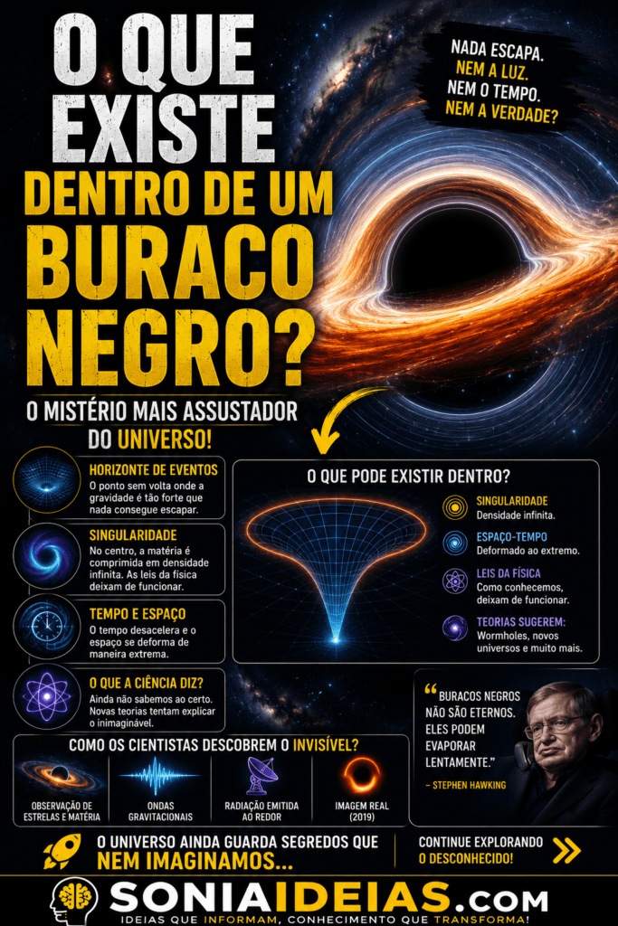 O que existe dentro de um buraco negro? Descubra o que a ciência já sabe sobre singularidade, horizonte de eventos, espaço-tempo...