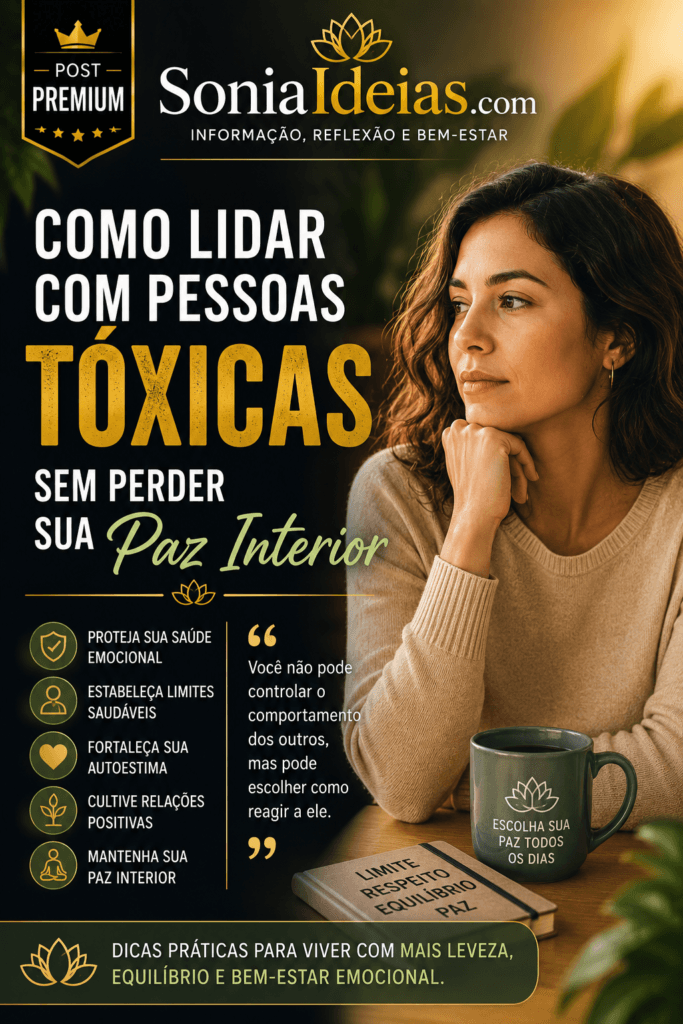 Aprenda como lidar com pessoas tóxicas sem comprometer sua paz interior. Descubra estratégias saudáveis para estabelecer limites, proteger sua saúde emocional e fortalecer relacionamentos mais equilibrados.