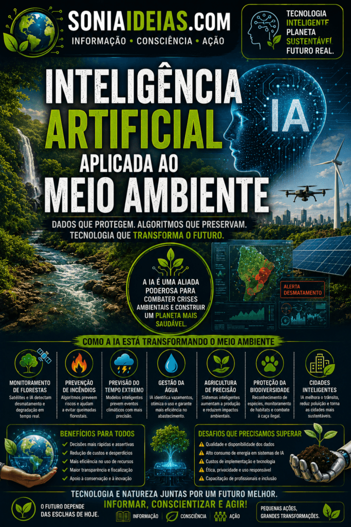 Descubra como a inteligência artificial está revolucionando a proteção do meio ambiente com soluções para clima, florestas, agricultura e recursos hídricos.