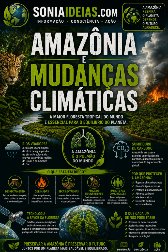 Entenda como a Amazônia influencia o clima, a produção de chuvas e o equilíbrio ambiental, além dos impactos das mudanças climáticas sobre a maior floresta tropical do planeta.