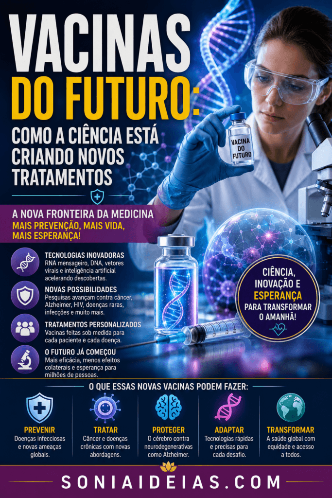 Conheça as vacinas do futuro, como funcionam as novas tecnologias de RNA mensageiro, vacinas contra o câncer, Alzheimer e outras doenças. Descubra o que já é realidade e o que ainda está em pesquisa.