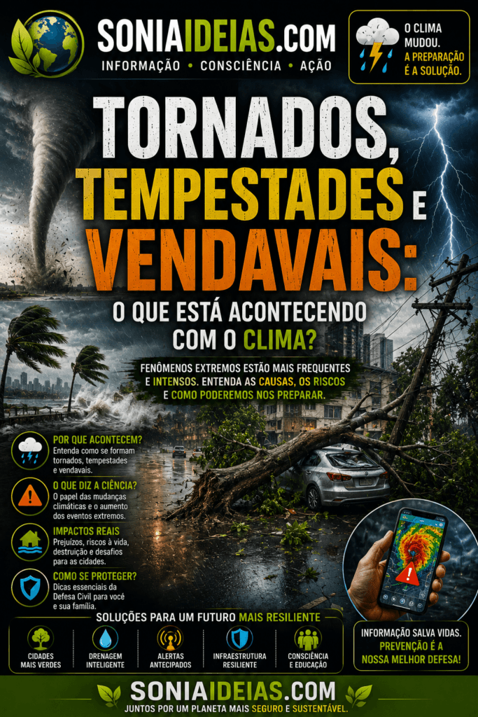 Entenda por que tornados, tempestades e vendavais preocupam especialistas, como o clima extremo afeta o Brasil e quais soluções ajudam cidades a se preparar.