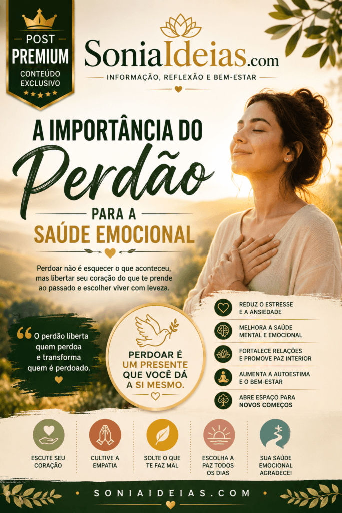Descubra por que o perdão é essencial para a saúde emocional. Conheça os benefícios comprovados pela ciência, aprenda como desenvolver essa habilidade e veja como ela pode transformar seus relacionamentos e sua qualidade de vida.