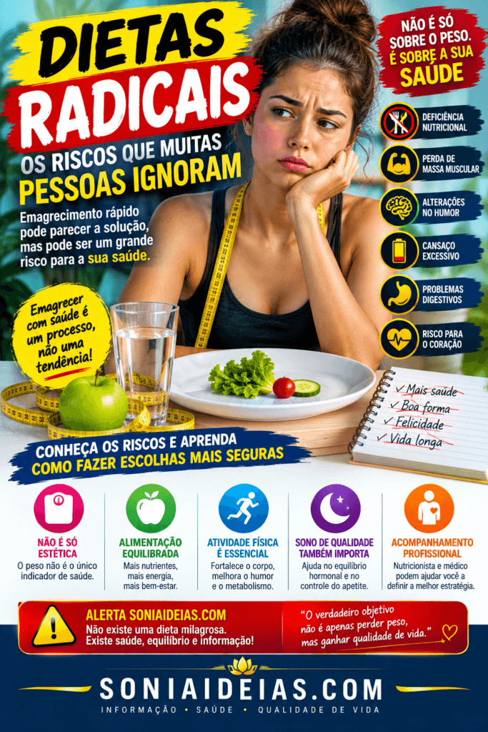 Dietas radicais prometem emagrecimento rápido, mas podem causar deficiências nutricionais, perda muscular e outros problemas. Entenda os riscos.