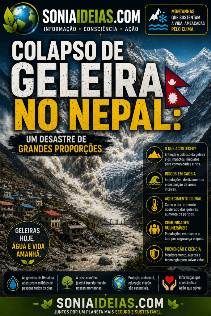 Entenda o colapso de geleiras no Nepal, os riscos de avalanches e inundações glaciais e como o aquecimento global ameaça a água do Himalaia.