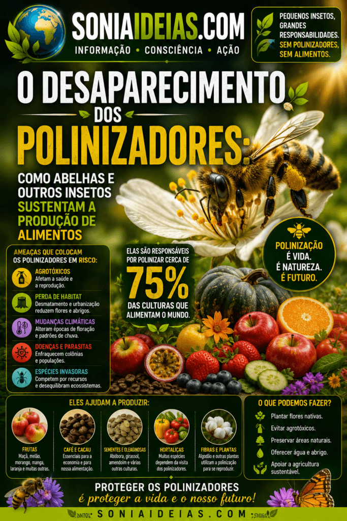 Entenda por que abelhas e outros polinizadores são essenciais para a produção de alimentos e quais ameaças colocam esse serviço da natureza em risco.