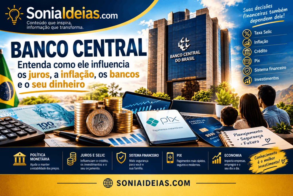 Entenda o que é o Banco Central do Brasil, suas principais funções, relação com COPOM, Selic, inflação, bancos, Pix, crédito e investimentos.