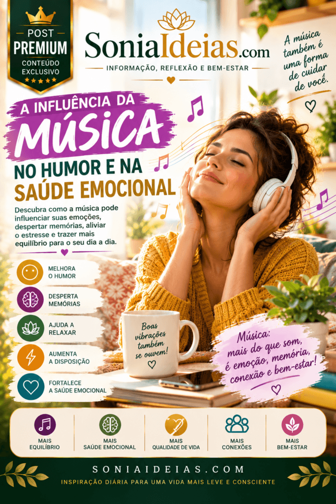 Como influência da música no humor e na saúde emocional, despertar memórias, favorecer o relaxamento e contribuir para o bem-estar.