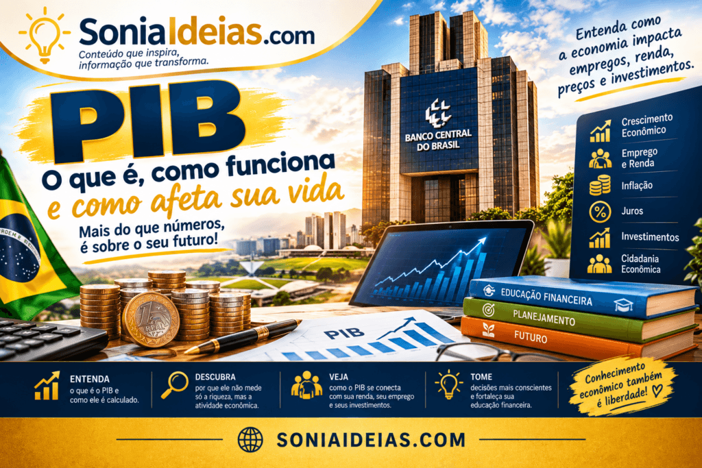 Entenda o que é PIB, como ele é calculado, o que significa crescimento ou queda da economia e por que o PIB afeta empregos, renda, preços e investimentos.