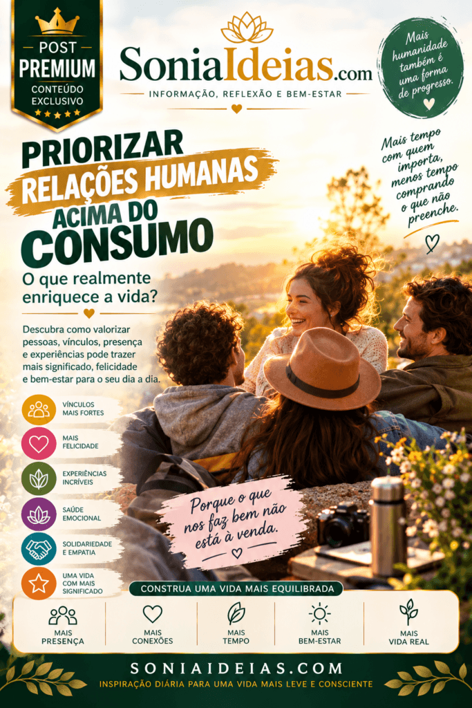 Descubra por que priorizar relações humanas acima do consumo pode transformar sua rotina, fortalecer vínculos e trazer mais significado para a vida.
